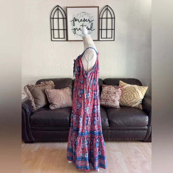 Natural Life Isabella Maxi Dress In Red Blue Floral Size XL Boho - Picture 11 of 15